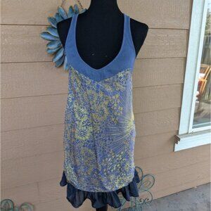 Free People Blue with Gold Floral Tank Sundress
